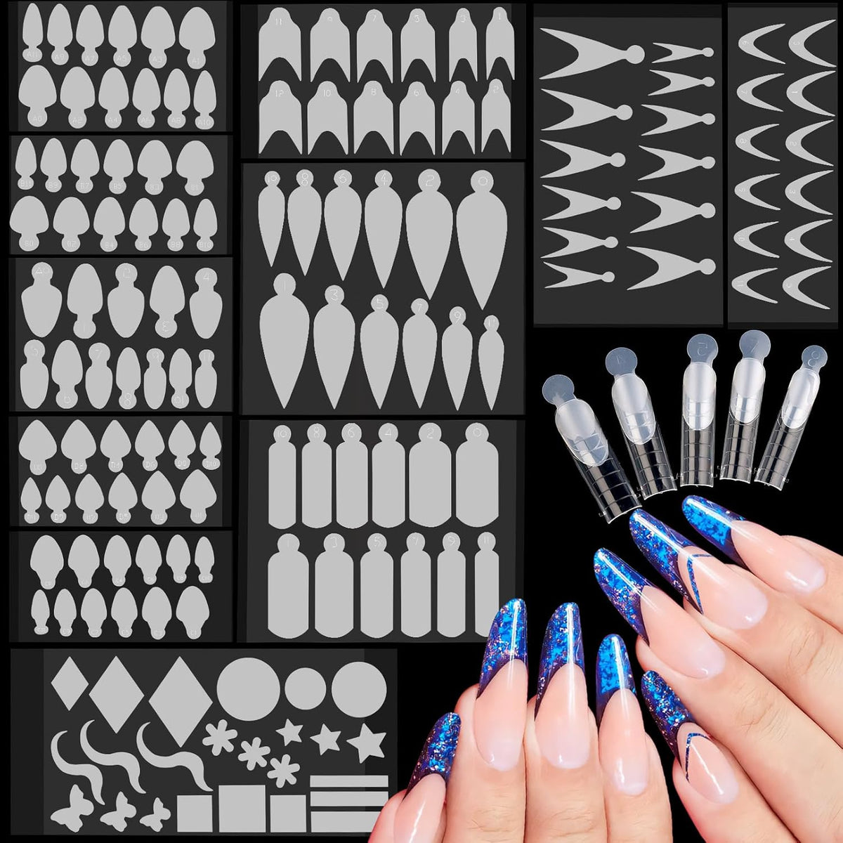 EBANKU French Nail Forms, 144 PCS Silicone Tip Stickers for Dual Nail Forms, Reusable Pads for Poly Gel Nail Mold, Manicure