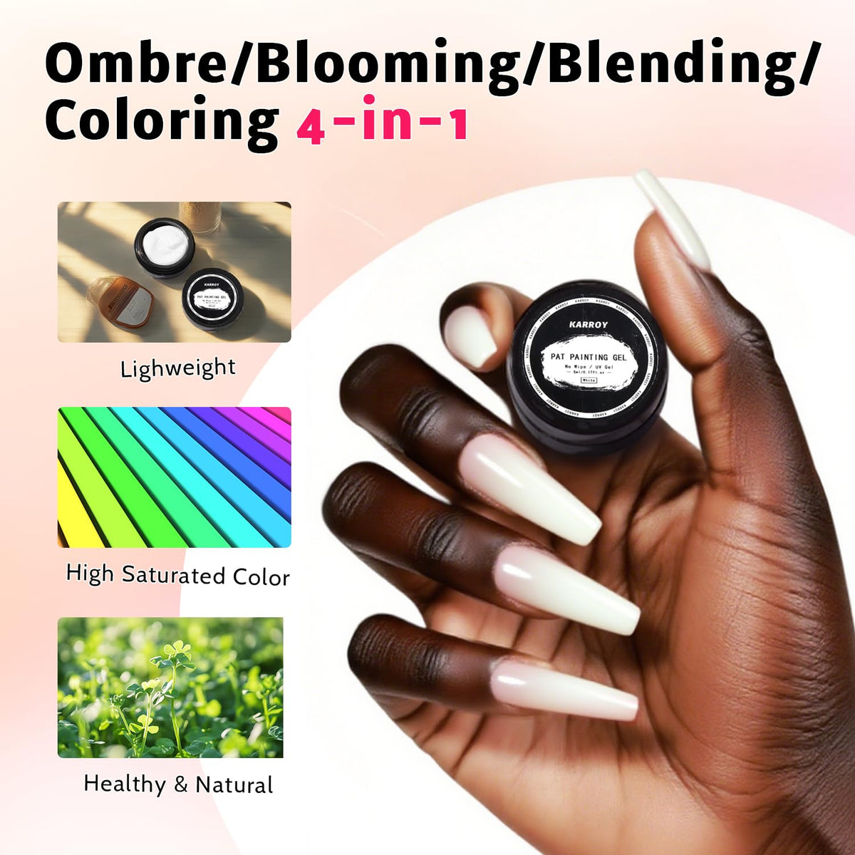 Sponge Pat Paint Nail Gel, Blending Colors Ombre Nails Gradient Gel Nail Blush Blooming Aura Nails Drawing Stripper Floral Painting Nail Art, No Wipe, UV/LED Curing 5ml 1PC (White)