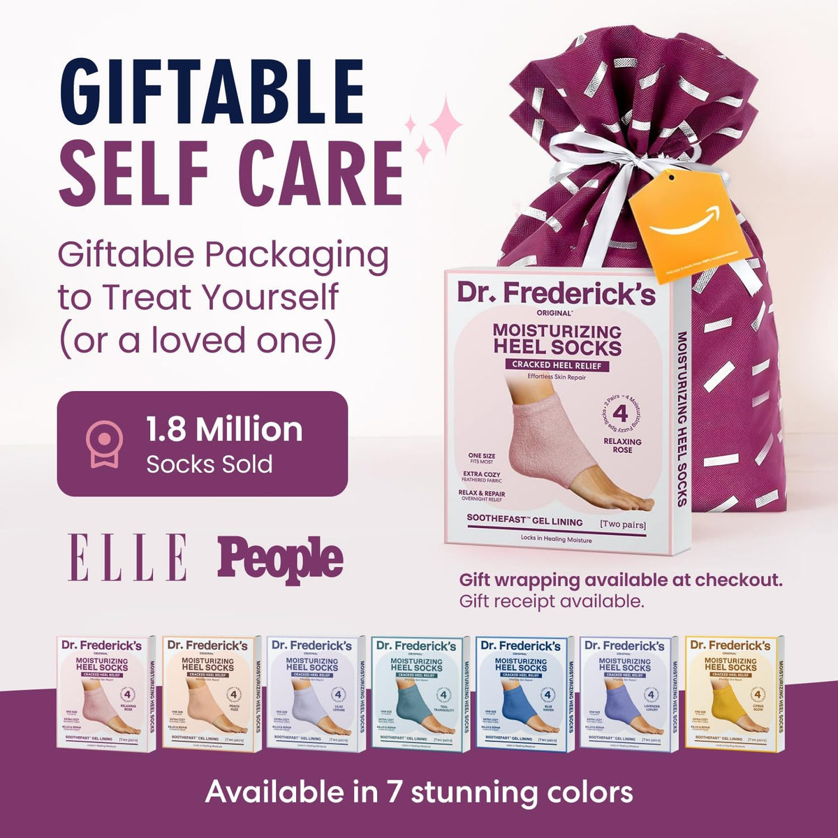 Dr. Frederick's Original Moisturizing Fuzzy Heel Socks - 2 Pairs - Cozy Gel-Lined Sleep Socks for Women & Men - Soothes Dry, Cracked Feet - Heel Repair - Relaxing Rose
