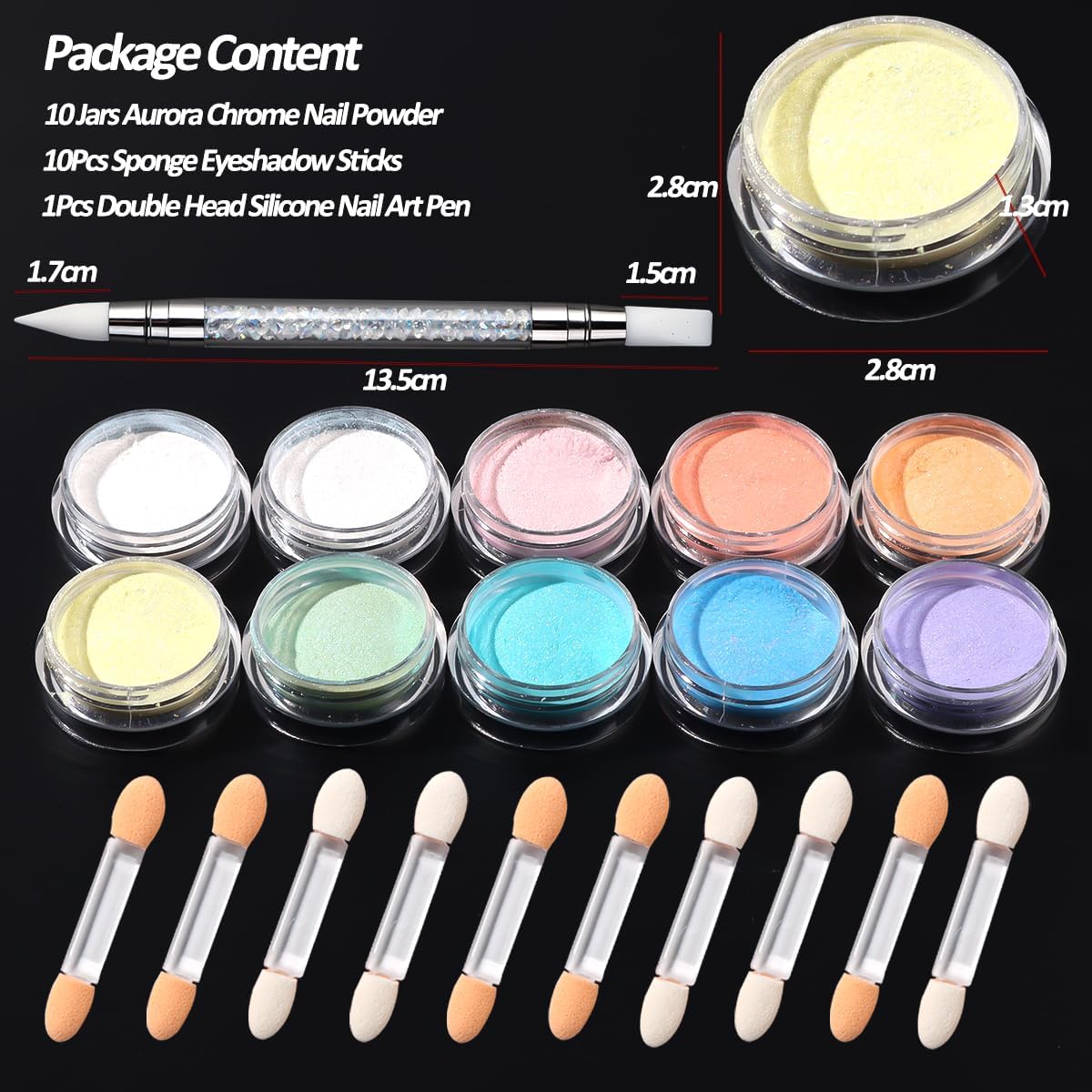 10 Colors Mermaid Pearl Chrome Nail Powder, Iridescent Aurora Powder Metallic Mirror Effect Pigment Pearlescent Nail Art Glitter Dust Kit for Gel Polish Nail Art Decoration