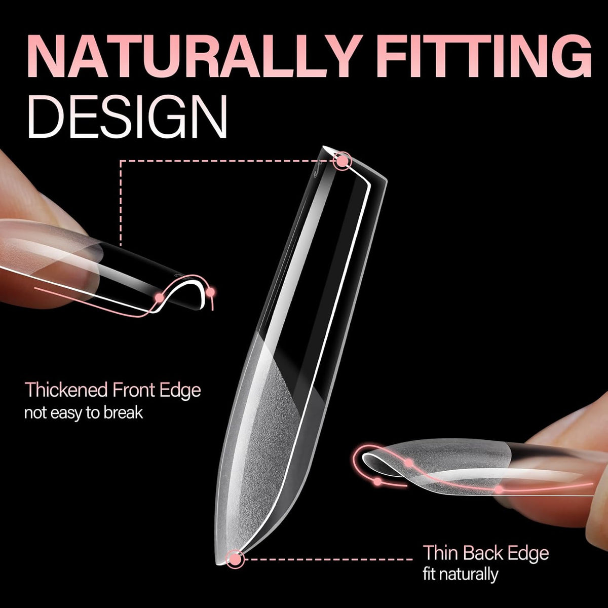 AILLSA Medium Square Nail Tips Full Cover Half Matte Tips Nail Clear Gelly Pre-Shaped Nail Tips Press On False Nail Tip Extension for Home DIY Manicure Salon 216PCS 12 Sizes