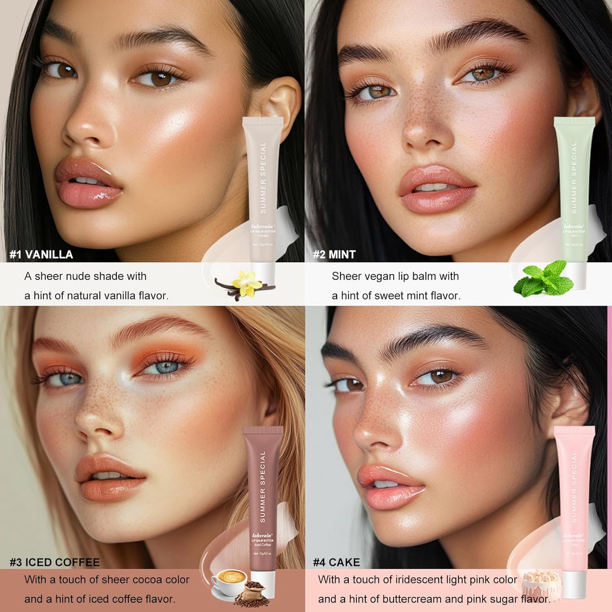 4 PCS Lip Glossy Butter Balm Set,Instant Moisture and Hydration Lip Gloss,Long-lasting Hydrating Non-Sticky Lip Balm,Soften Dry Lips and Lip Care