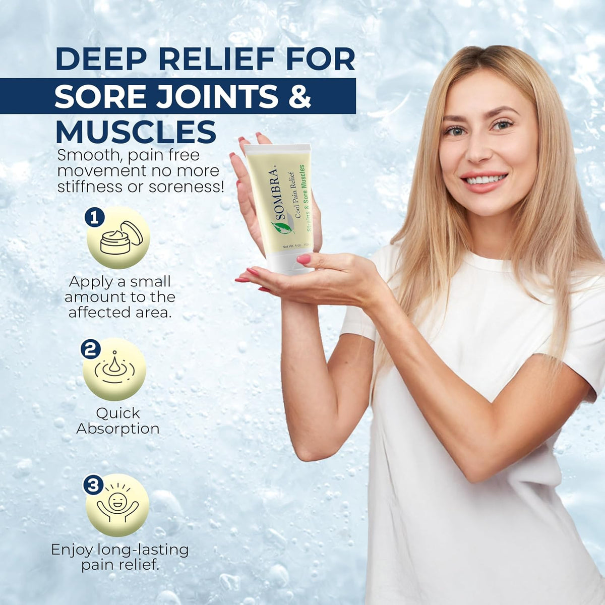 Sombra Cool Pain Relief Gel Cold Pain Relief for Swelling, Growing Pains, Soreness, Post-Workout, Vegan Formula Free of Artificial Fragrances, Dyes, NSAID, Wax, Petroleum, Alcohol - 3oz Flip-Top Tube