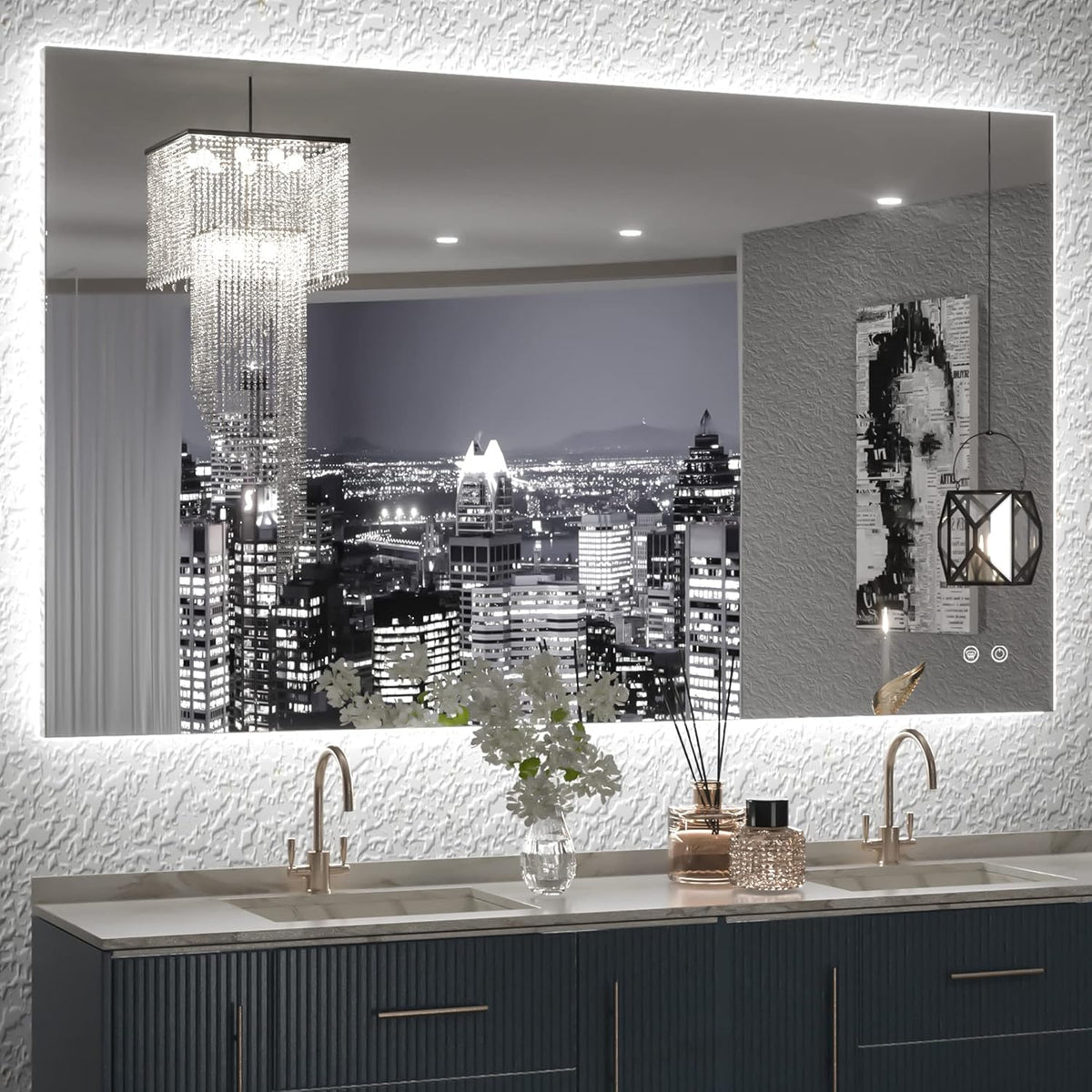 TETOTE 40 x 24 Inch LED Backlit Bathroom Vanity Mirror with Light,Anti-Fog,Dimmable,CRI90+,Touch Button,Water Proof,Horizontal/Vertical,Wall Mounted Lighted Mirror