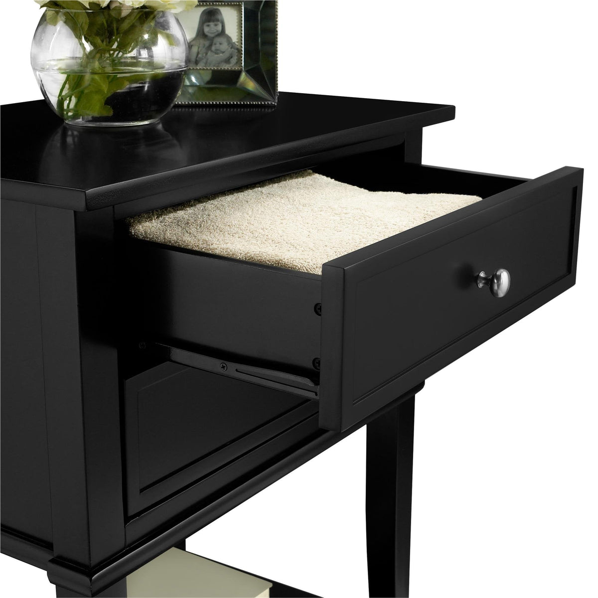 Ameriwood Home Franklin Accent Table with 2 Drawers, Black Finish, Engineered Wood Construction