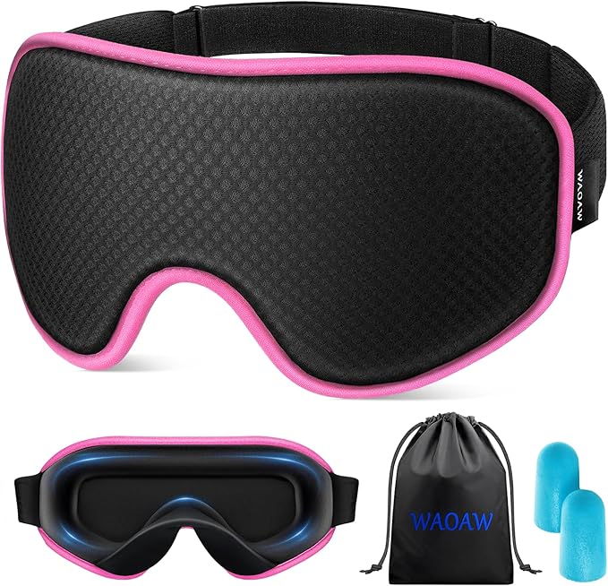 WAOAW Sleep Mask for Men Women: Blackout Eye Masks for Sleep - 3D Breathable Soft Comfortable Eye Mask for Travel - Adjustable Light Blocking Night Masks for Sleeping