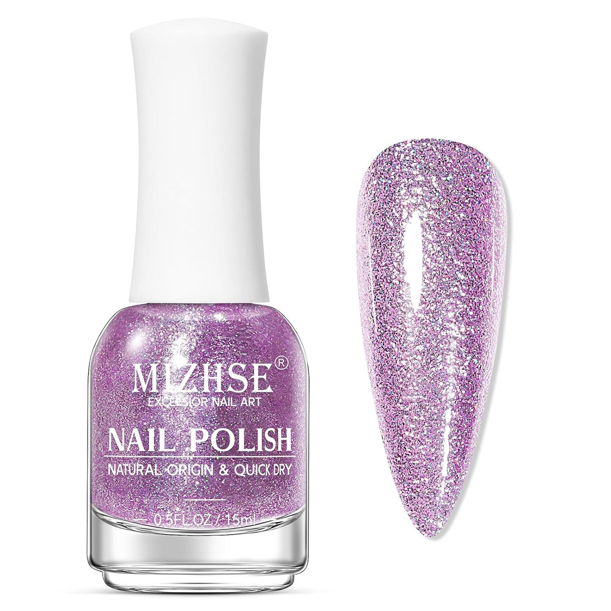 MIZHSE Quick Dry Glitter Purple Nail Polish, Shimmery Nail Polish Air Drying Fast, 15ml High Glossy Sparkly Shiny Nail Art Salon Manicure Home
