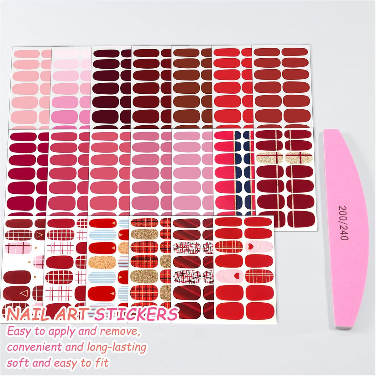 SILPECWEE 560 Pieces 40 Sheets Nail Polish Strips, Red Nail Stickers Full Nail Wraps for Women, Self Adhesive Gel Strips Manicure Design, Fingernail Sticker Nails with File