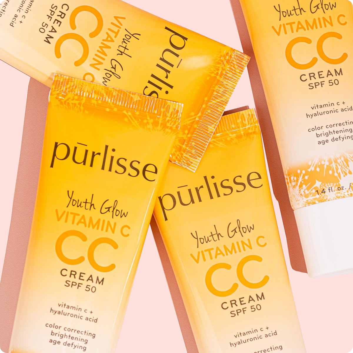 pürlisse Youth Glow Vitamin C CC Cream with SPF 50 - Color Corrector Enriched with Sea Buckthorn, Vitamin C & Hyaluronic Acid - Boosts Radiance & Youthfulness - Paraben-Free - Fair (1.4 oz)