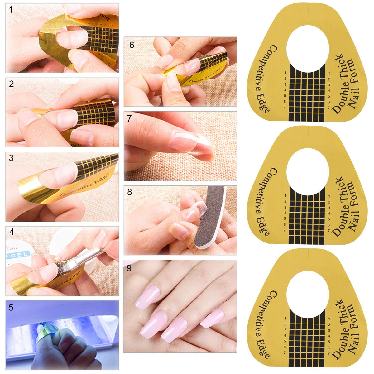 300 Pieces Acrylic Nail Form Sticker Nail Sculpting Forms Golden Horseshoe-shaped Nail Extension Forms for Builder Gel and Acrylic Nails