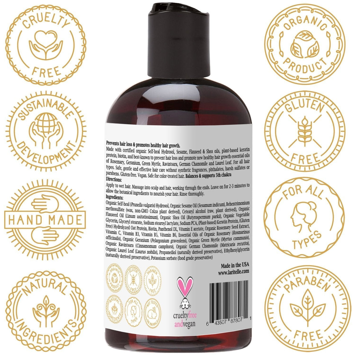 Organic Travel Size Conditioner 2 oz | Organic Prunella, Sesame, Flaxseed, Shea + Keratin + Biotin + Renewing Hair Growth Rosemary, Geranium, Myrtle, Ravintsara, Chamomile & Laurel Leaf | GF