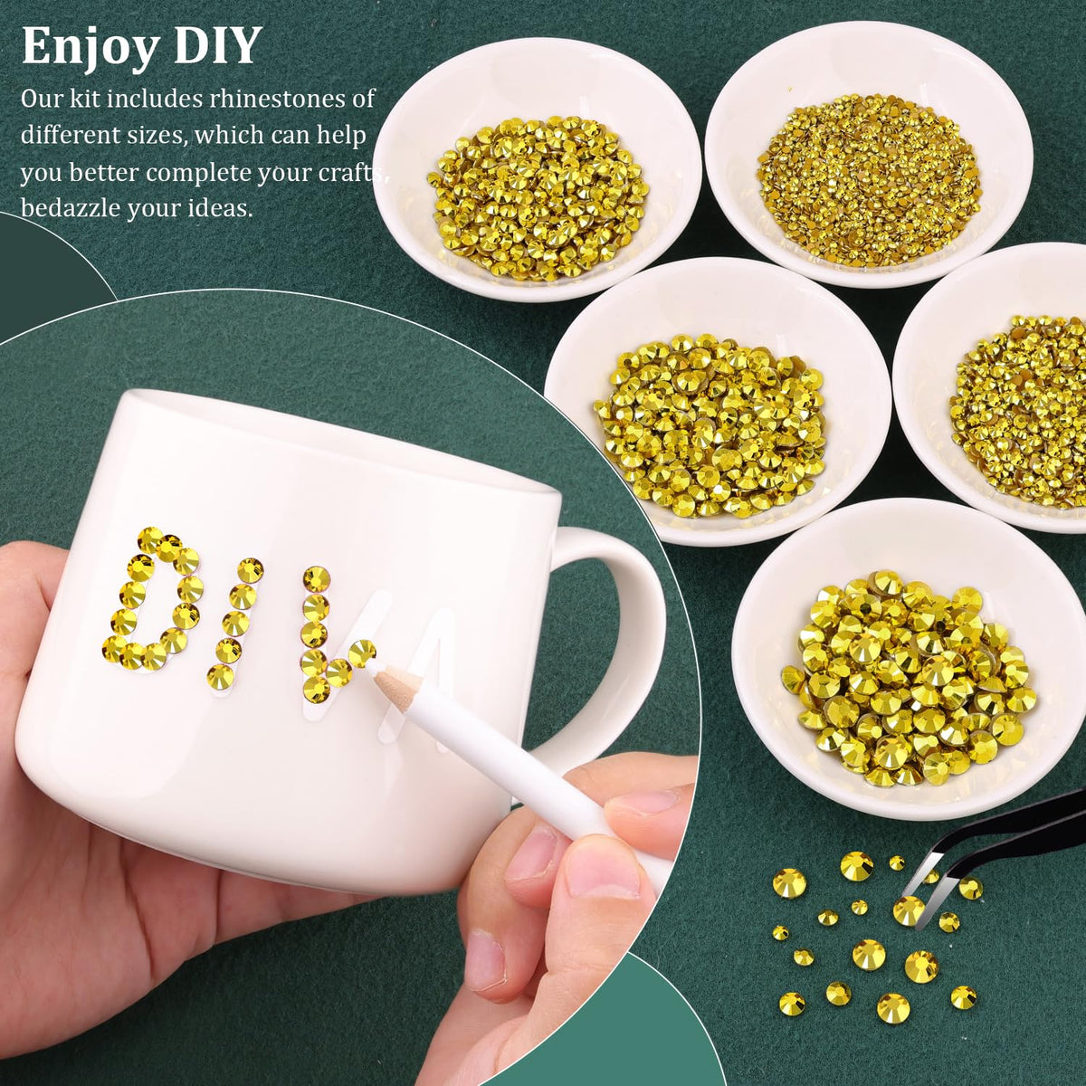 Resin Rhinestones for Crafting with B7000 Jewelry Glue, 2 Boxes Bright Gold Flatback Crystals with 3Pcs 10ml Glue for Bedazzling Crafts DIY Nail Art Makeup, Gems for Clothing Shoes