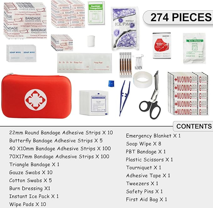 Car-First Aid-Kit Travel-Emergency Home-Essential - 274Pcs First Aid Kits Refill Supplies for Business College Dorm Student Boating Outdoor Adventure Emergency Necessities YIDERBO