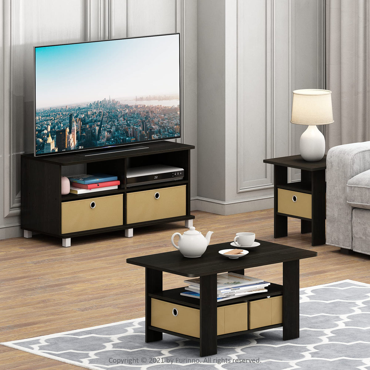 Furinno Andrey Coffee Table with Bin Drawer, Dark Espresso/Brown