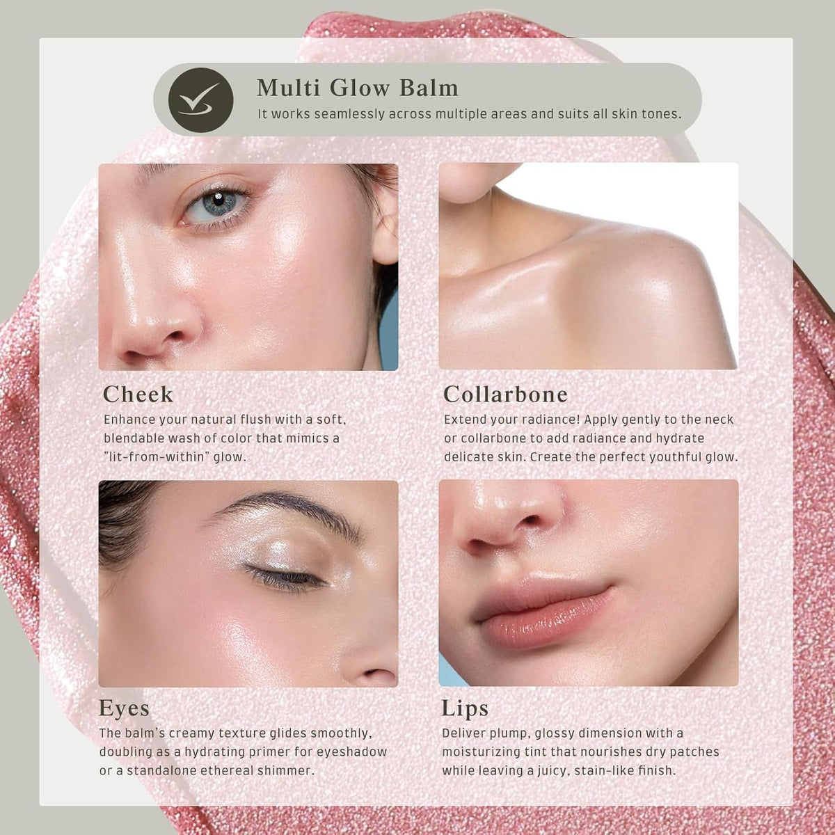Multi Glow Balm, Cream Blush for Cheeks, Blush Balm Face Makeup, Radiant Finish, Hydrating, Creamy, Lightweight & Blendable Color, Face Makeup, 0.63 Oz