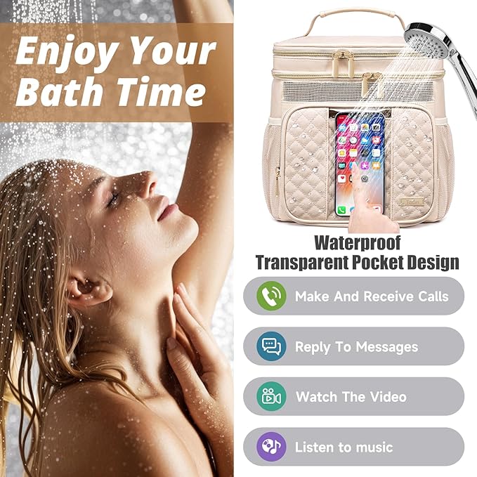 Large Leather Toiletry Bag for Women Men,Bathroom Bag,Water Resistant Portable Shower Caddy for College Dorm,Hanging Toiletry Bags for Traveling,Gym Camping Cruise Ship Travel Essentials Shower Bag