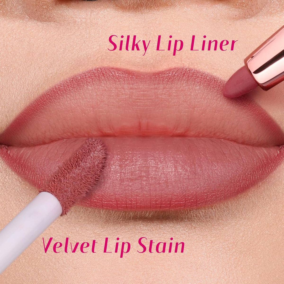 2 PCS Lip Liner and Lip Stain Combo Set, High Pigmented Long Lasting Velvet Lip Tint, Well-Defined Lipliner, Weightless Waterproof Not Animal Tested, Matte Finish Makeup