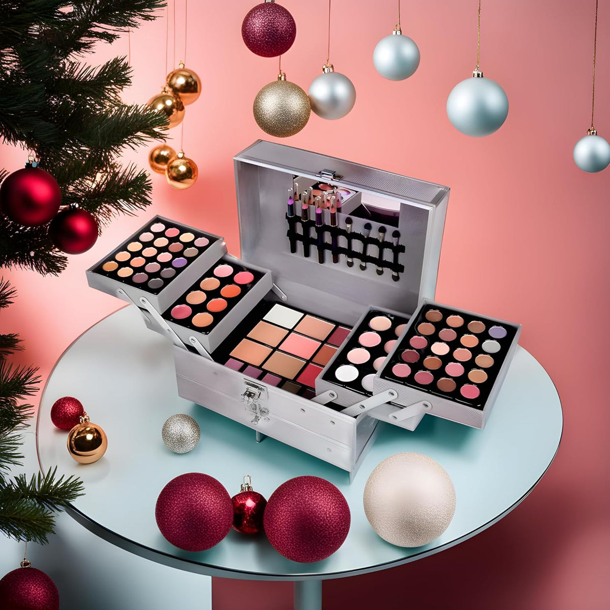 SAMIK 132-Color All-in-One Makeup Kit for Women - Complete Set with Palettes, Contouring, Concealer, Face Powder, Lipgloss, Blusher, Contour, Eyeliner, and Eyebrow Powder in Carry-All Trunk
