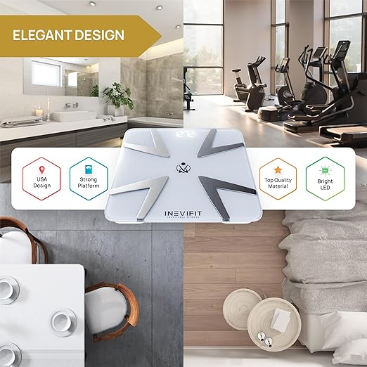 INEVIFIT Smart Body Fat Scale, Highly Accurate Bluetooth Digital Bathroom Body Composition Analyzer, Measures Weight, Body Fat, Water, Muscle, BMI, Visceral Fat & Bone Mass for Unlimited Users