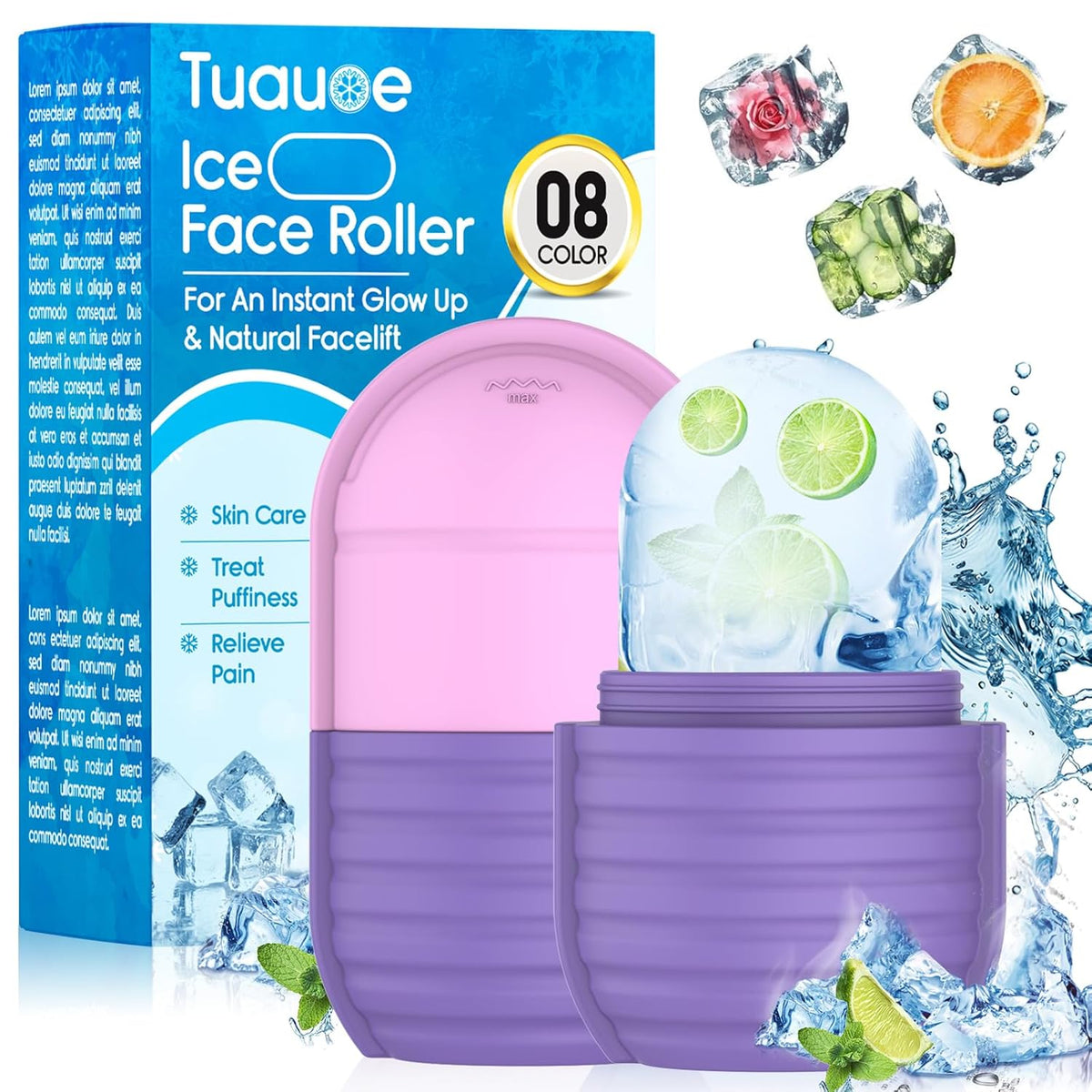 1Pcs Ice Roller for Face, Ice Face Roller, Reusable Silicone Ice Mold for Face, Facial Beauty Ice Roller Skin Care Tools for Shrink Pores Anti Wrinkle Reduce Puffiness (Purple)