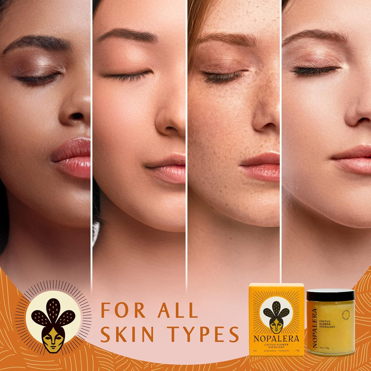 Nopalera Mandarina Cactus Flower Exfoliant - Face & Body Scrub, 3-in-1 Cleanser, & Moisturizer, Vegan, Cruelty-Free, Natural Citrus Scent, Dye Free, 6 oz.
