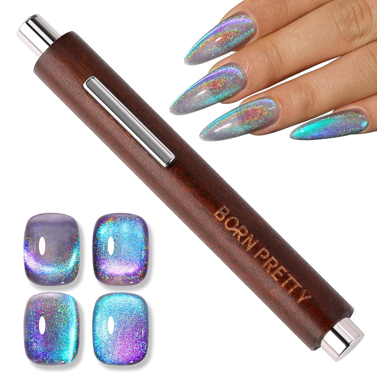 BORN PRETTY 3 in 1 Nail Magnet, Multifunctional Cat Magnetic Eye Nail Polish Magnet Pen, 3D Magnetic Nail Polish Stick for Home DIY, Salon, Studio Nail Art Design Tools