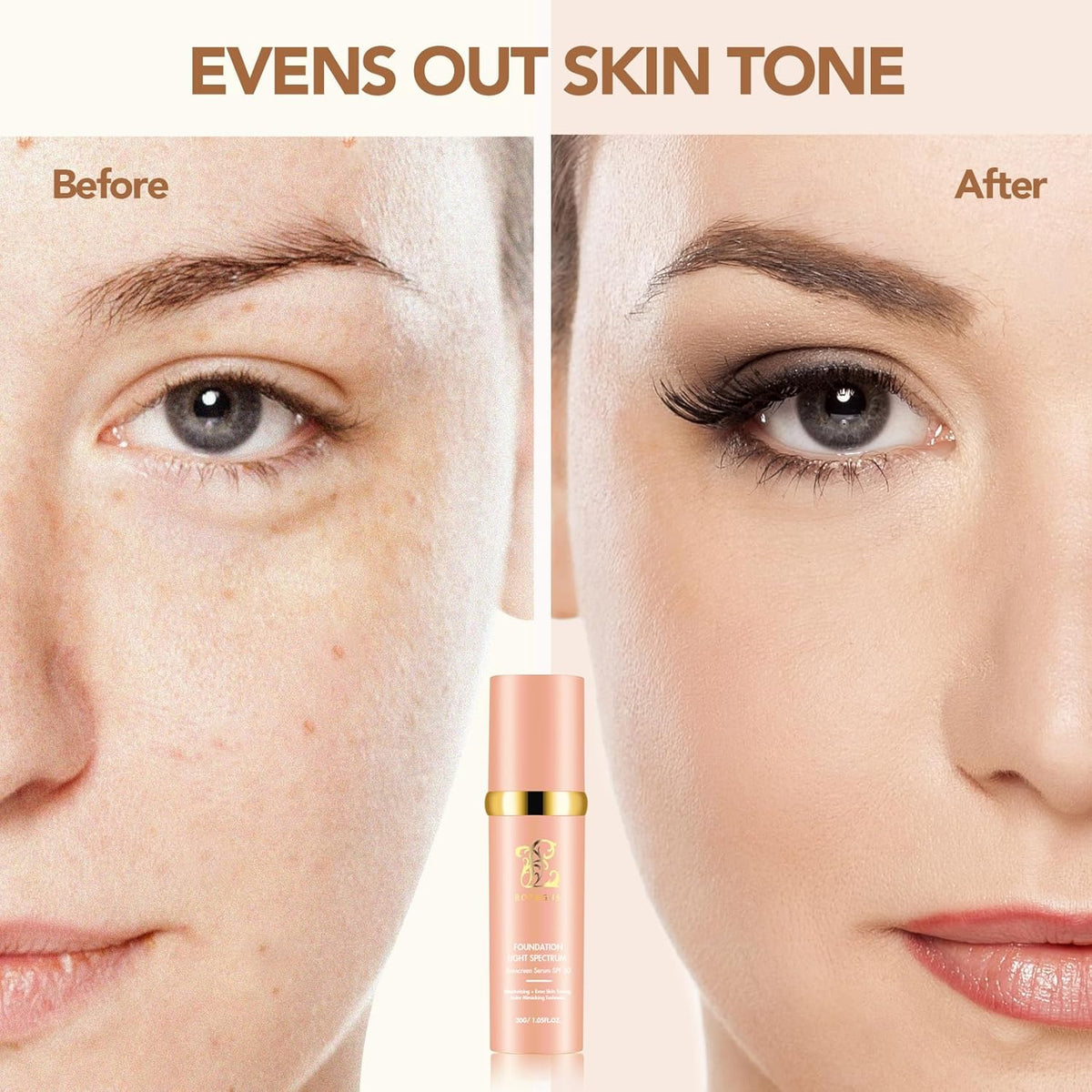 Match Cosmetics Foundation 4 in 1-Light Spectrum,4 in 1 Cosmetics Foundation Liquid with SPF 50+, Concealer Cosmetic Lightweight Makeup, Longwearing & Waterproof for Makeup
