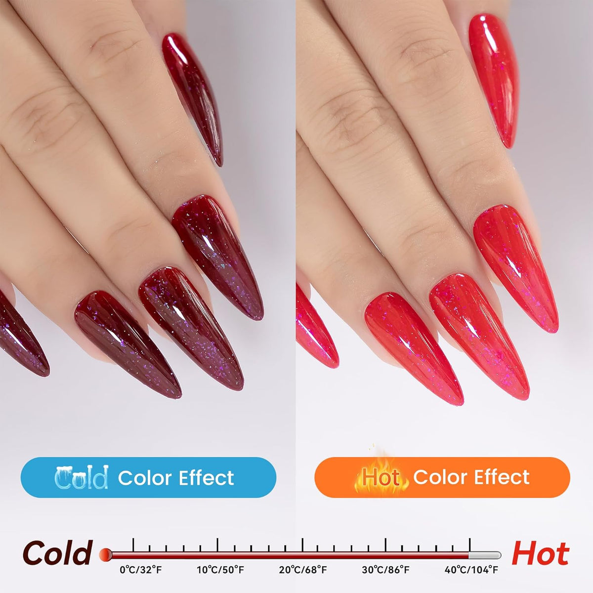 YTD Likomey Color Changing Gel Nail Polish,15ml Red To Burgundy Shimmer Brocade Glitter Mood Temperature Change Colors Iridescent Flakes,Ombre Thermal Fall Winter UV Varnish,WB350