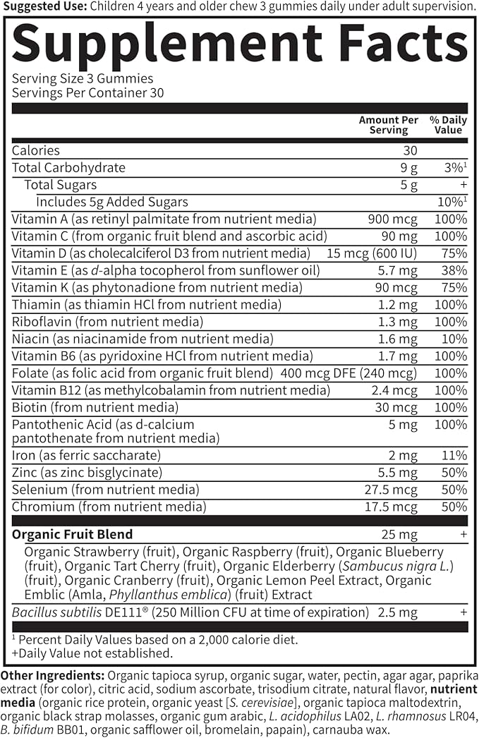 Garden of Life Kids Multivitamin Gummy with Iron+Probiotics for Immune Health & Digestion:Vitamins D, C, E, B, Zinc for Energy&Development,Vitamin Code,Non-GMO,Gluten-Free, Orange,30 Day Supply