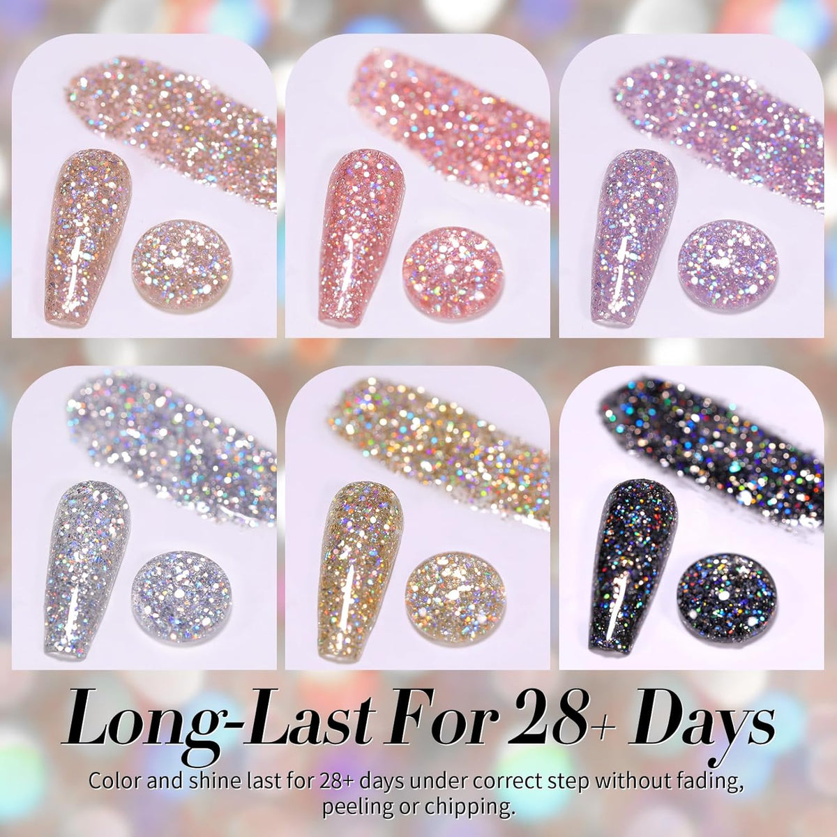 Born Pretty Glitter Gel Nail Polish, 6 Colors, Sparkle, Shiny, Disco Shine, UV Gel Nail Art Varnish, Manicure, DIY