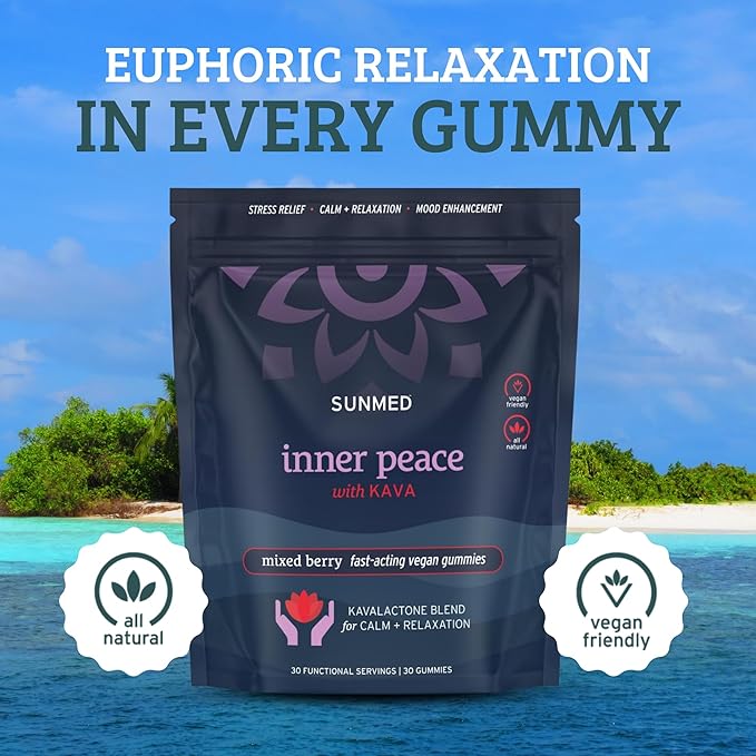 Kava Gummies for Stress Relief & Deep Calm – 100mg Kavalactones per Serving – Vegan, Pacific Island Root Extract | Mixed Berry Flavor, 30 Count