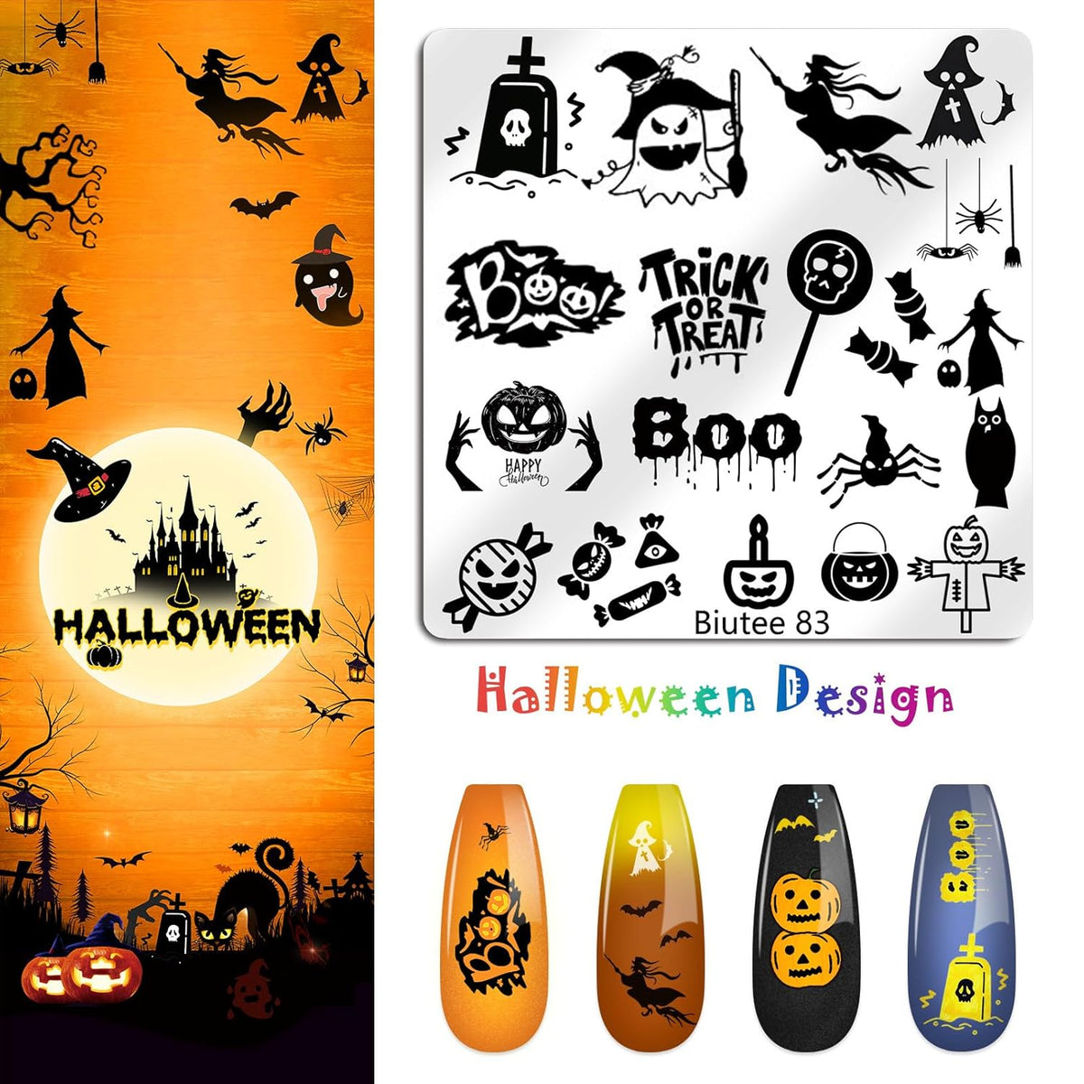 Biutee Nail Stamping Plate 15PCS Nail Stamper Kit Nail Art Stamping Plates Set with Nail Stamper, Scraper & Storage Bag, Nail Stamping Kit Star Bowknot Love Butterfly Leaf Halloween Design Template
