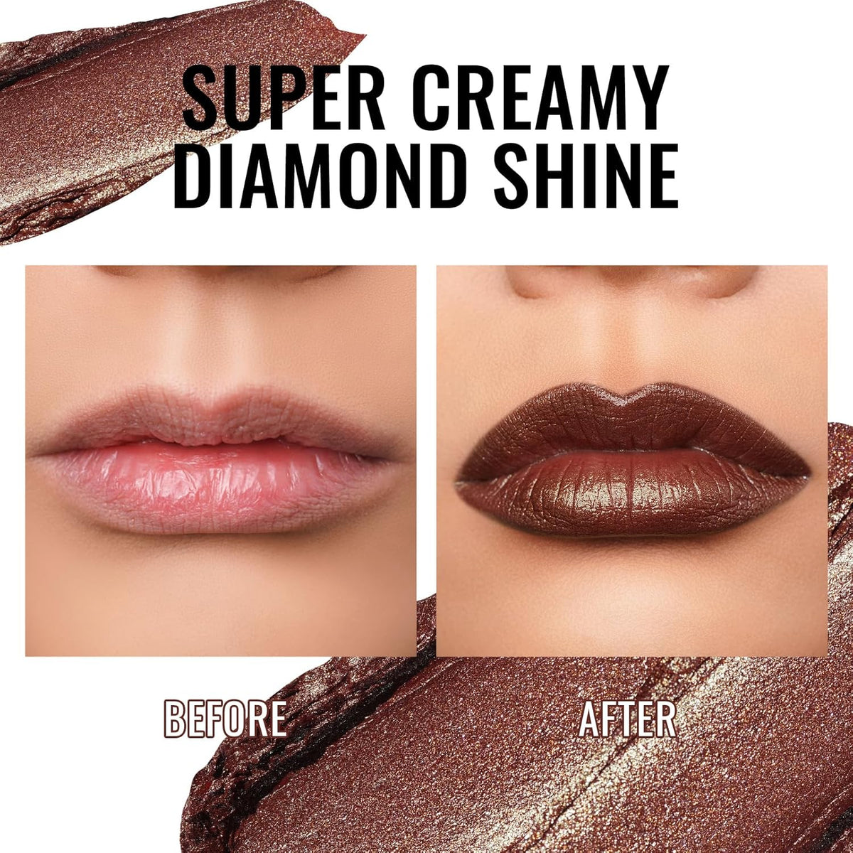 Oulac Shimmer Brown Lipstick, Infinity High Shine Finish, Hydrating Lip Color Infused with Damask Rose Oil for All-Day Comfort, Gluten-Free Vegan Beauty, D06 Brown Diamond