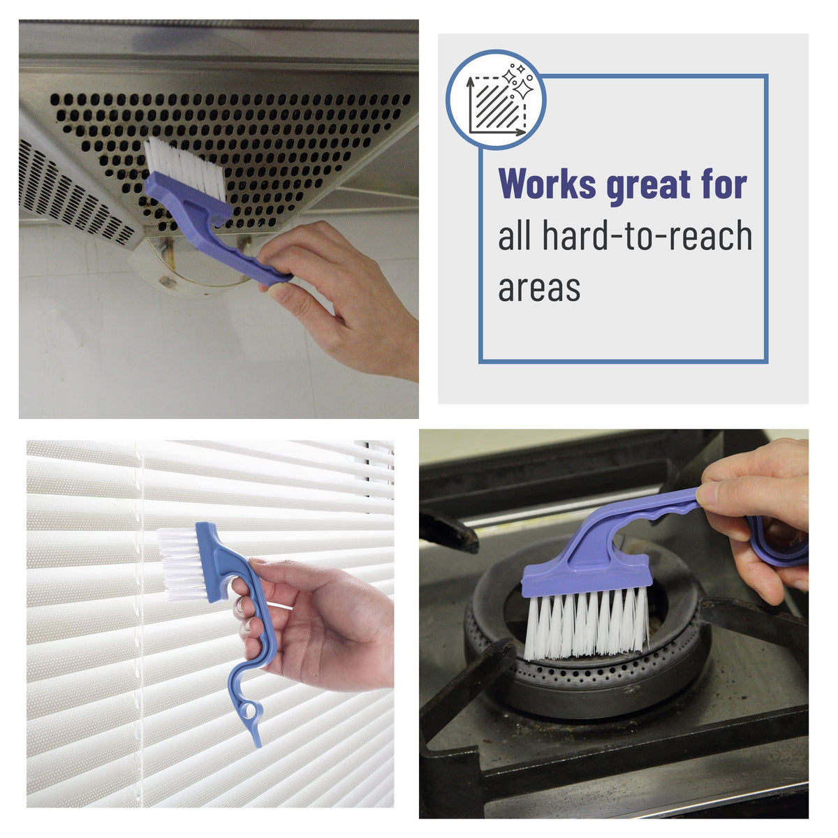 Slick- Window Track Cleaning Brush, 2 Pack, Blue Ergonomic Handle, Built-in Scraper, Multipurpose, Window Track Cleaning Tools