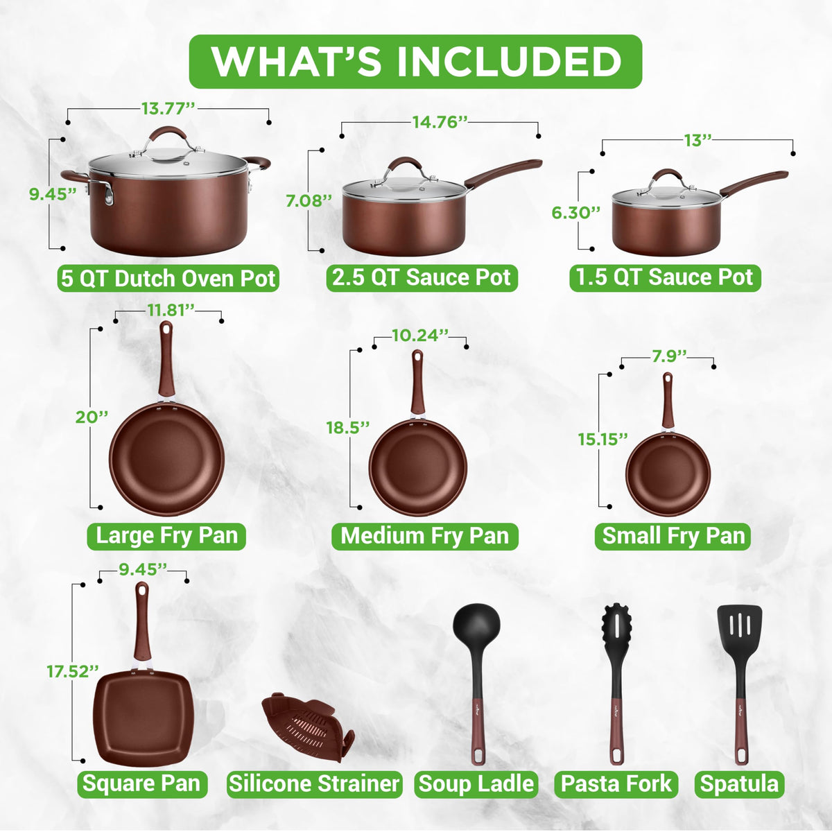 Kitchenware Pots & Pans Set – High-qualified Basic Kitchen Cookware Set, Non-Stick (20-Piece Set)
