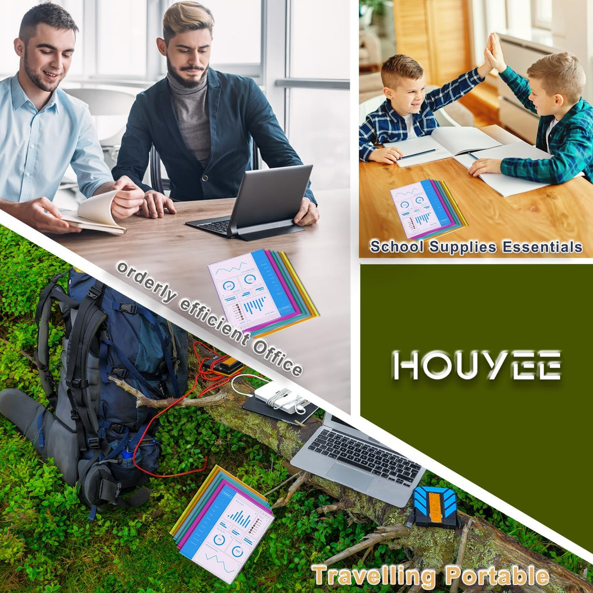HOUYEE 30 Pack Clear Document Folder, Plastic Paper Sleeve Fit for Letter Size Paper, for Home, Office, and School Use(6 Assorted Colors)