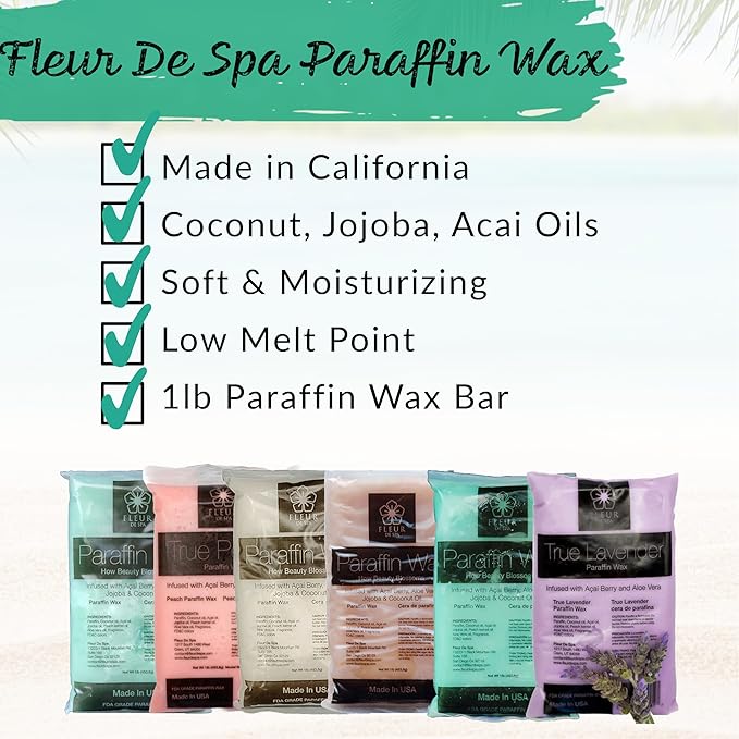 Paraffin Wax Refill for Hands and Feet | FLEUR DE SPA | Made in USA | With Acai, Coconut Oil, Jojoba, Aloe | Hydrates Dry Skin - At-Home Spa Experience