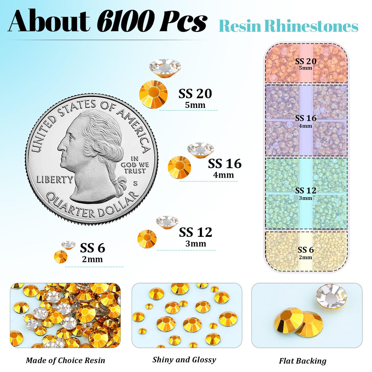6100Pcs Resin Rhinestones for Crafting with 2Pcs 10ml B7000 Jewelry Glue, 1 Box Flatback Crystals Diamond (Gold) for Bedazzling Crafts DIY Nail Art Non Hotfix Gems for Clothing Shoes Tumblers