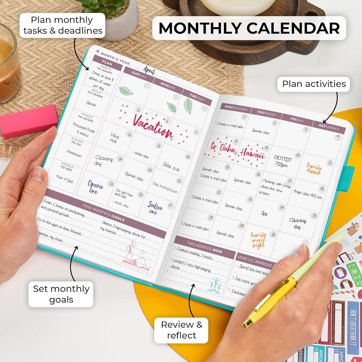 Clever Fox Planner 2nd Edition – Colorful Weekly & Monthly Goal Planner, Time Management & Productivity Organizer, Undated, A5 (Turquoise)