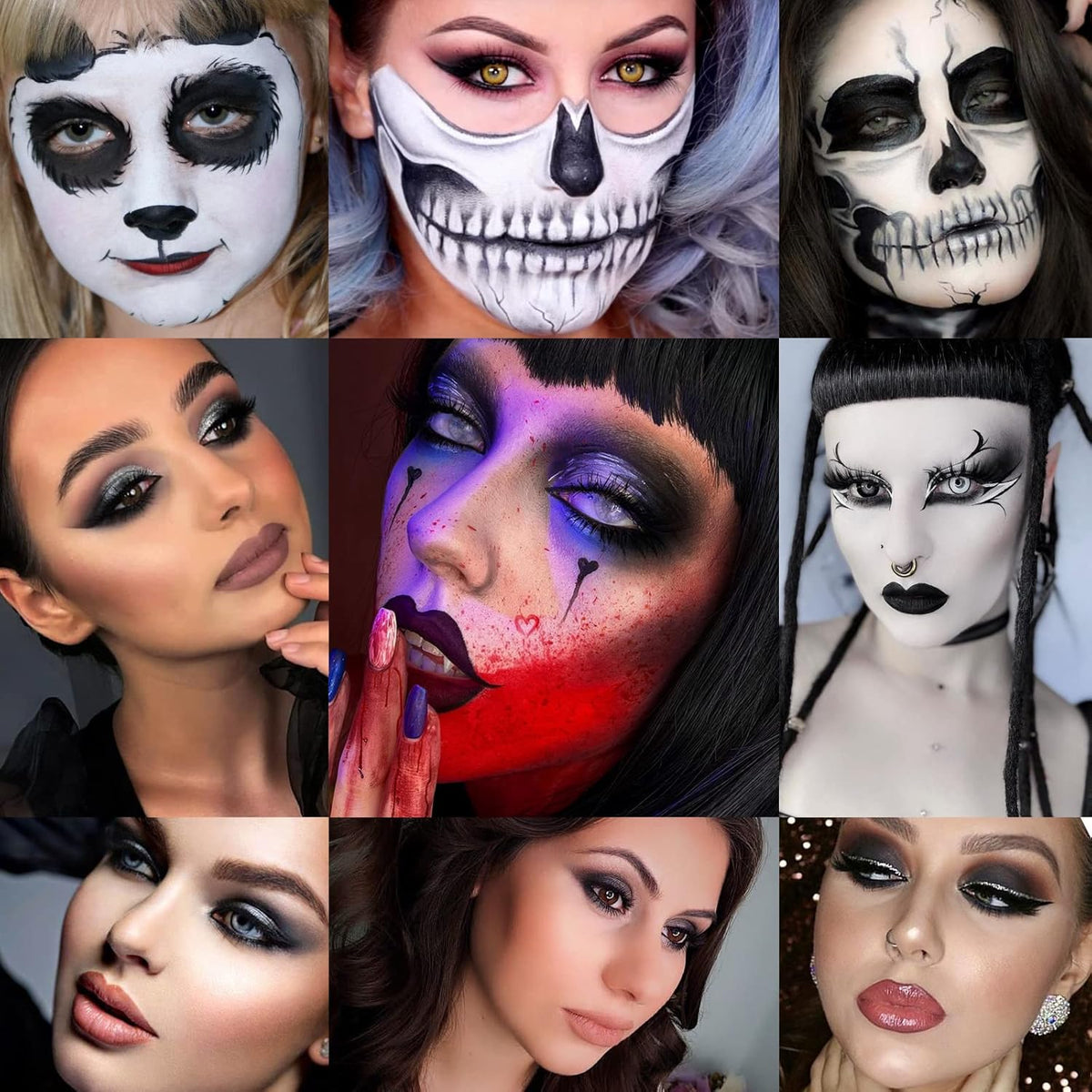 ecofavor Black Smoky Eye shadow Palette, DE’LANCI PANDA 9 Colors True Black Dark Grey Smokey Goth Makeup Pallet, 9 Soft Matte Shimmer High Pigmented Basic Black White Gray Shade for Halloween