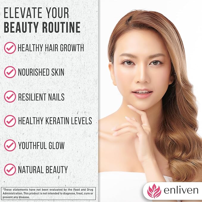 enliven Biotin Hair Skin and Nail Vitamins | Biotin Gummies 5000mcg + for Hair Growth, Skin Care, and Stronger Nails | Berry Flavor (60 Gummies)