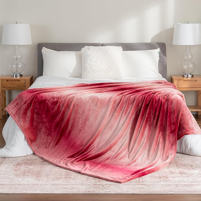 Berkshire Blanket-Classic Heavyweight Warm Soft Printed VelvetLoft® Plush Blanket, King Size Soft Fuzzy Blanket for Couch Sofa Bed, Ombre Burgundy, 90in x 108in