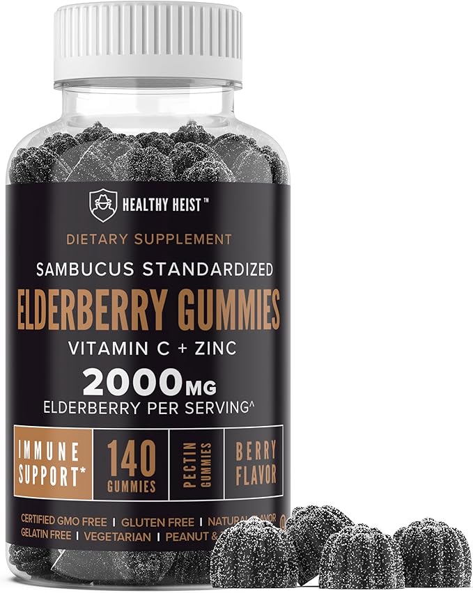 Sambucus Black Elderberry Gummies with Zinc and Vitamin C, 140 Gummies, Chewable Immune Support for Adults and Kids, Non GMO, Kosher, Pectin, Vegan, Delicious Berry Flavor