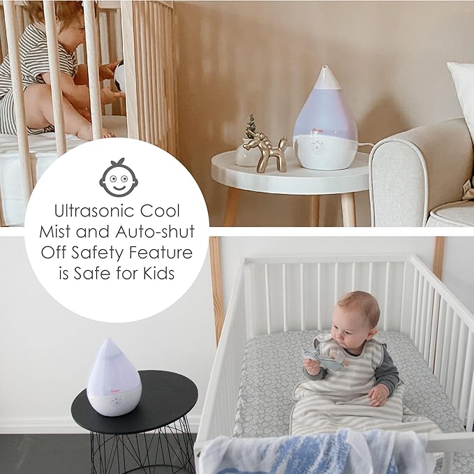Crane Teardrop Ultrasonic Cool Mist Humidifier for Baby Nursery, 0.5 Gallon, Adjustable Settings, Essential Oil Diffuser White