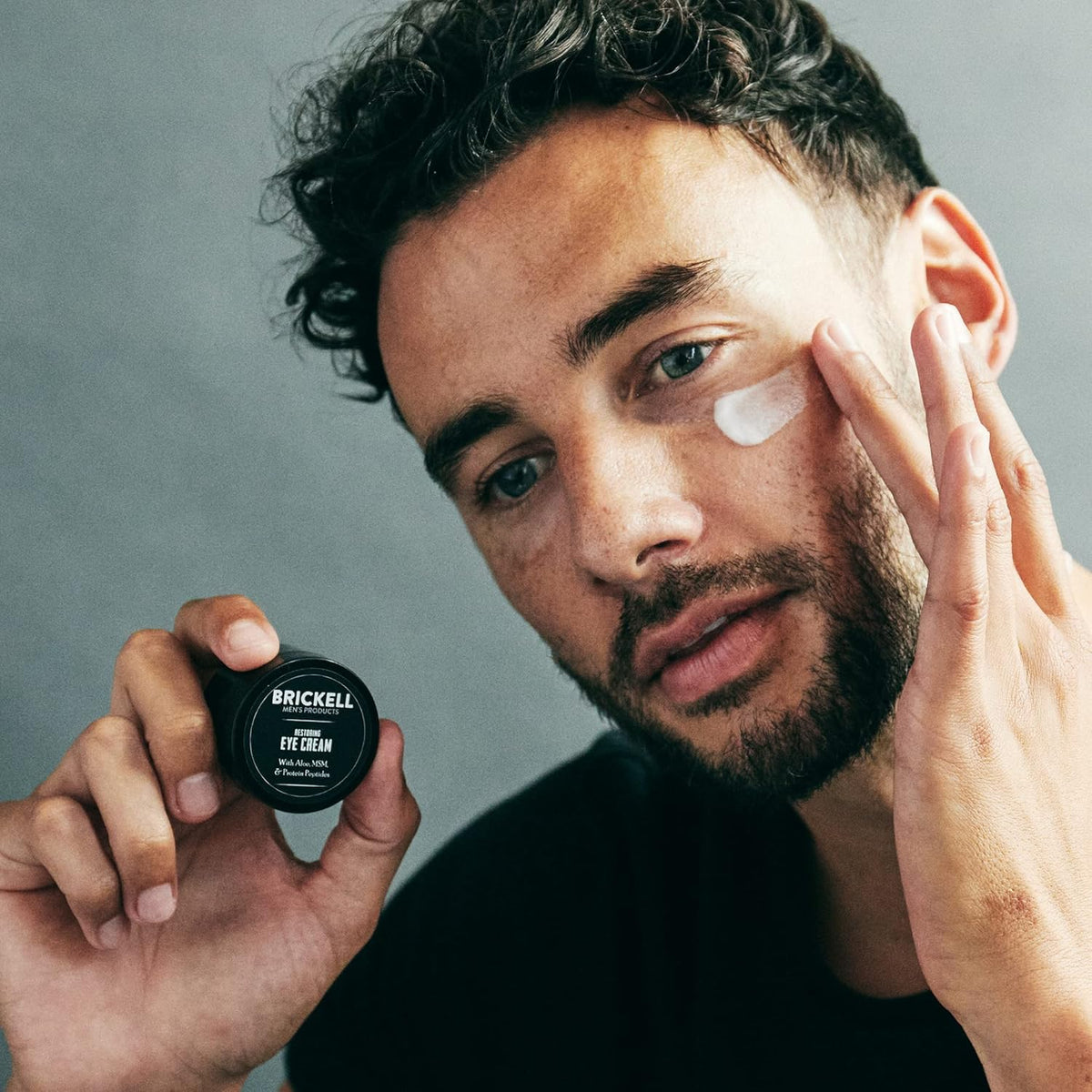 Brickell Men's Restoring Under Eye Cream for Men, Natural and Organic Anti Aging Eye Balm To Reduce Puffiness, Wrinkles, Dark Circles, Crows Feet and Under Eye Bags, 0.5 Ounce, Unscented