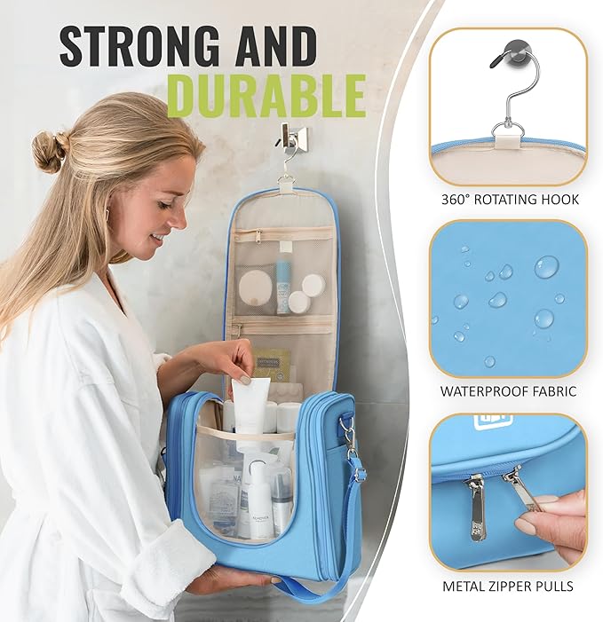 BOACAY Extra Large Hanging Travel Toiletry Bag for Women and Men, Makeup Bag, Bathroom & Shower Organizer Kit for Accessories, Cosmetics, Essentials