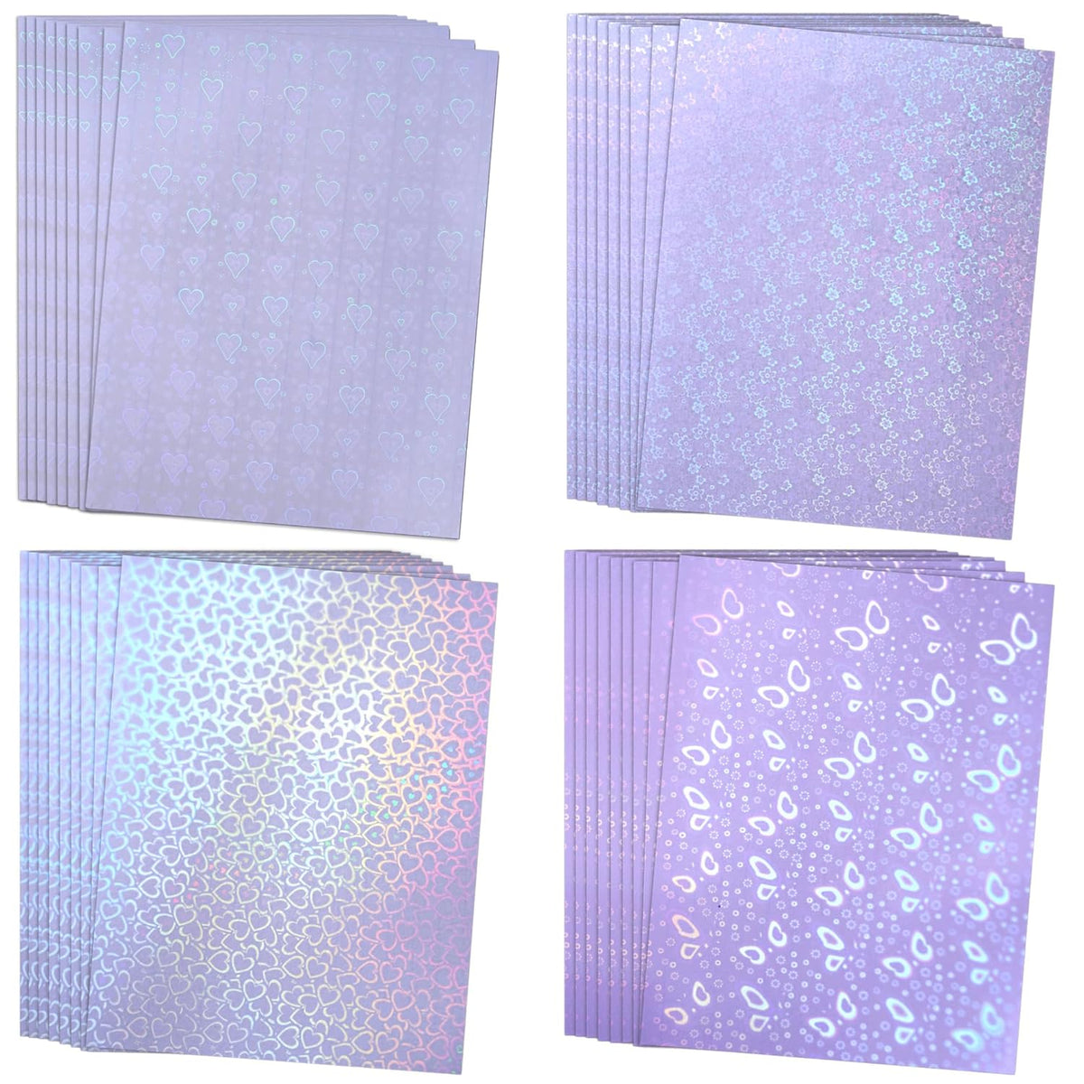 SANZIX 36 Transparent Holographic Laminate Sheets - A4 Waterproof Self Adhesive Sticker Paper Laminating Sheets & Vinyl Sticker Paper (Flower, Butterfly, Small & Big Hearts)