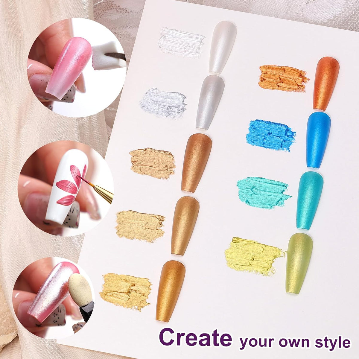 Gradient Painting Gel, 9 Colors Ombre Gel Nail Polish Gold Silver Metallic Effect Pigment Pat Aura Nails French Manicure Soak Off UV Long-lasting Home Salon DIY Nail Art Satin Metal(01)