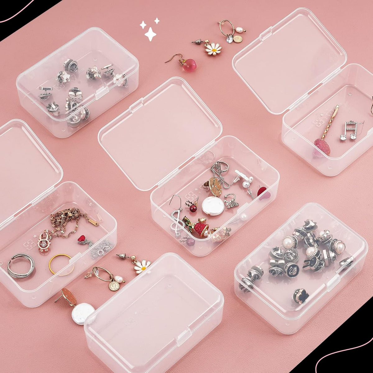 ISKYBOB 6 Packs Small Plastic Storage Containers, Clear Rectangle Bead Organizer Case with Lids for Crayons, Crafts, Bobby Pin Holder(3.7x 2.4in)