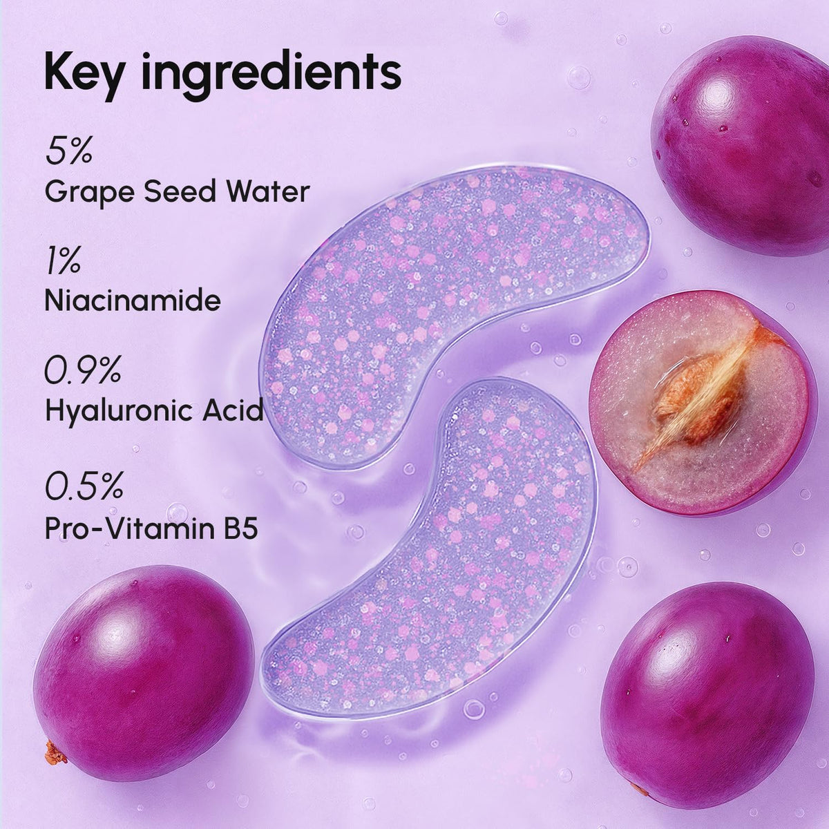MAREE Violet Eye Gels - Marine Collagen Under Eye Patches for Puffy Eyes - Undereye Mask Patches for Women - Moisturizing Gel Eye Masks with Grape Water - Gel Pads